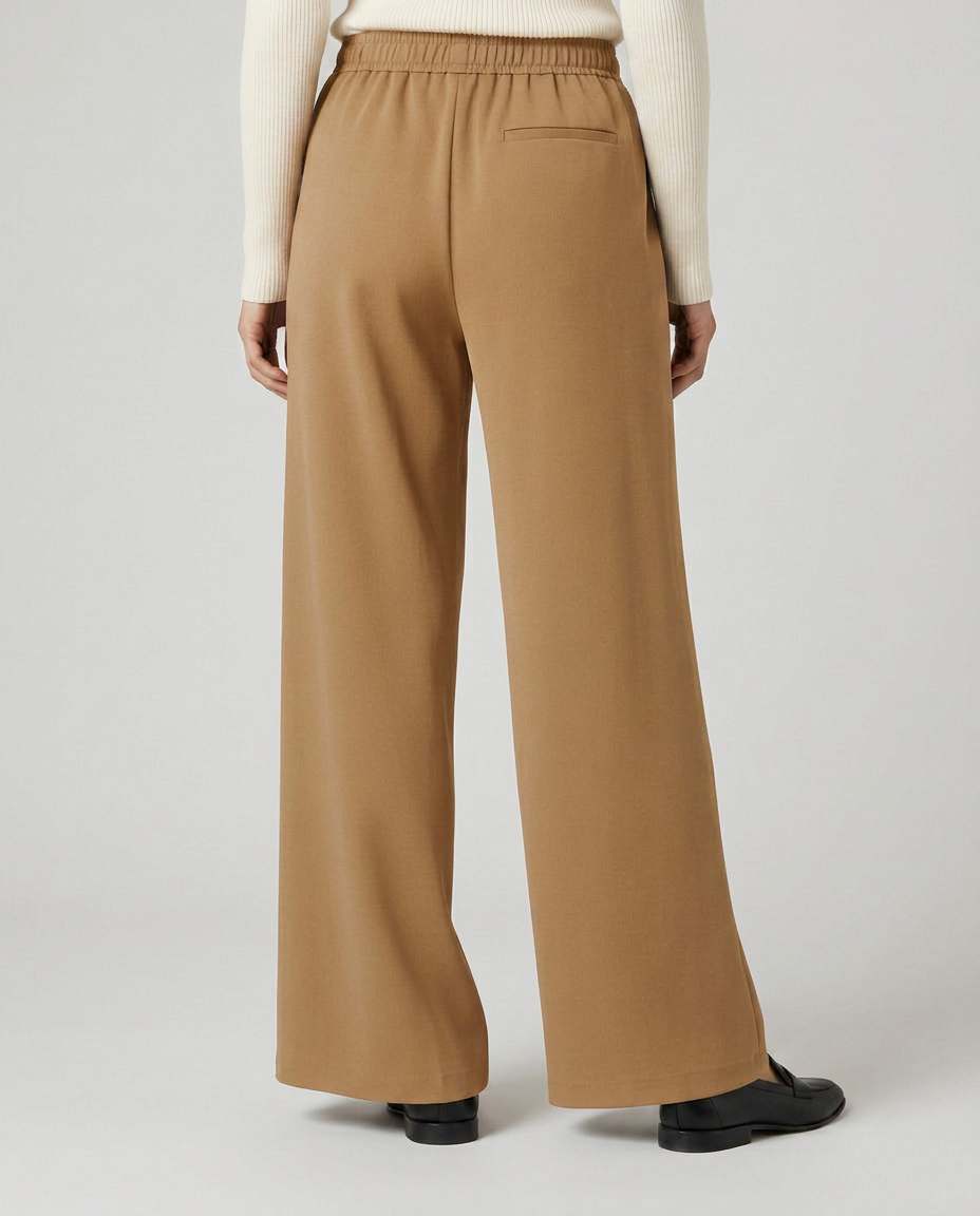 High waist wide-leg trousers, brown, with elastic waistband and wide legs