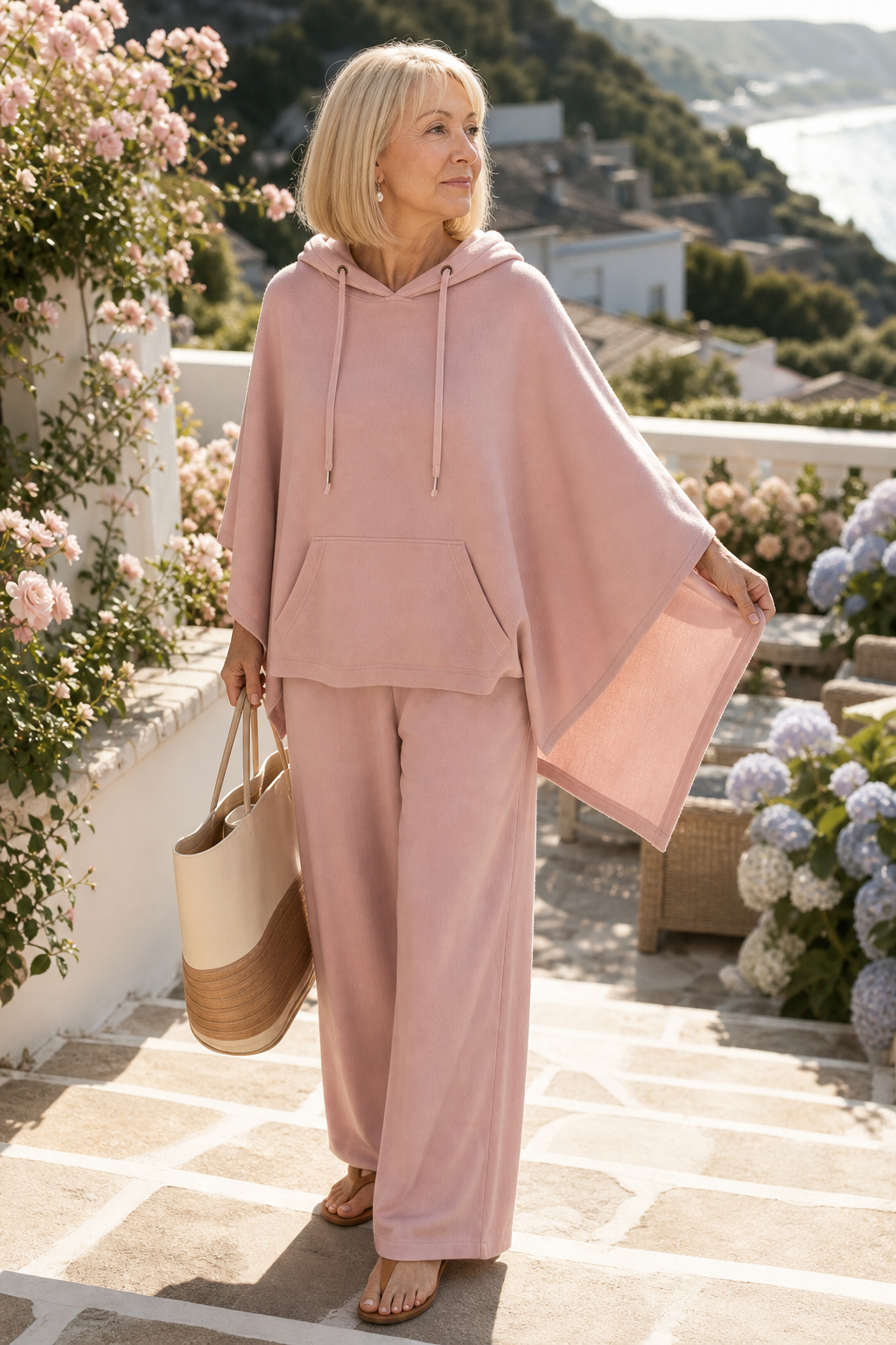 Hooded Cape And Wide-Leg Trouser Set