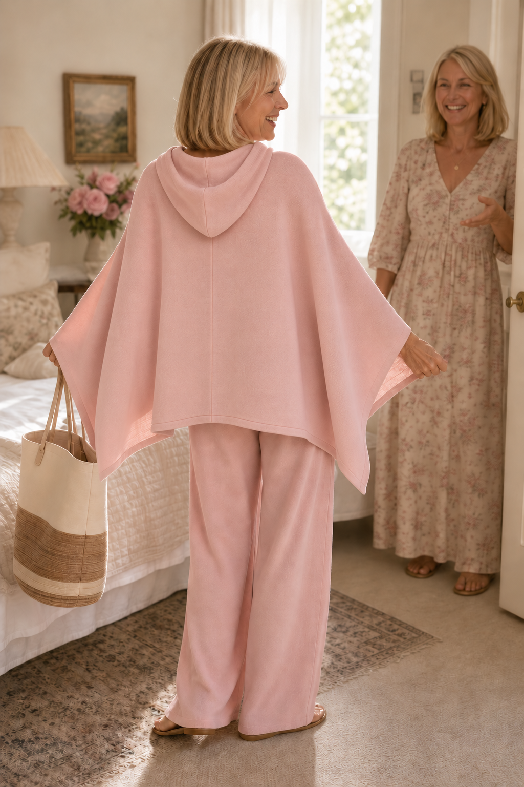 Hooded Cape And Wide-Leg Trouser Set