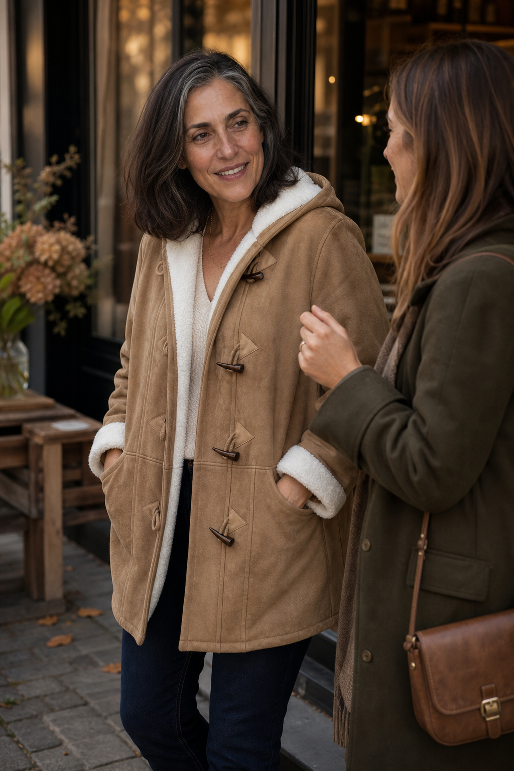 Hooded Faux Suede Coat With Plush Lining