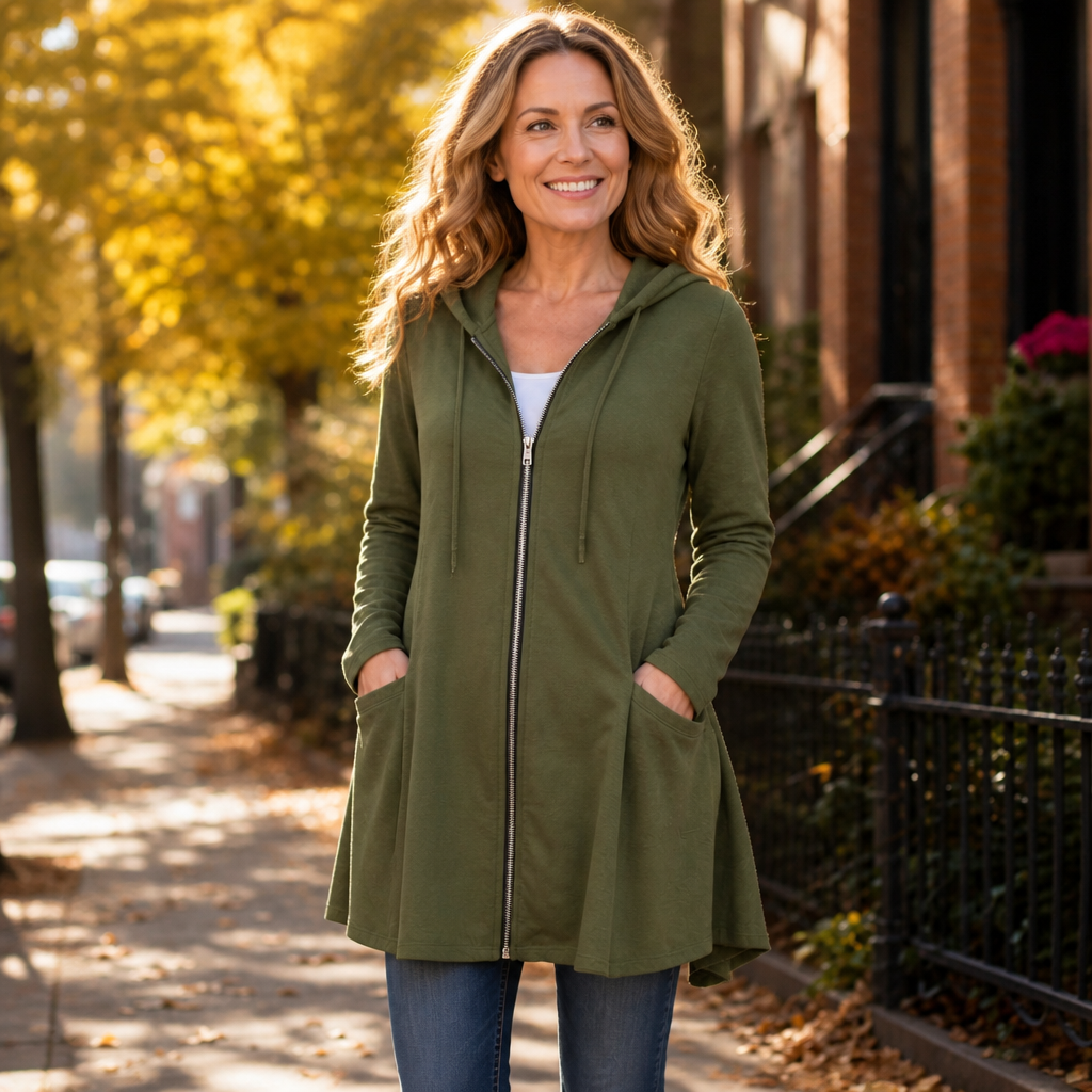 Hooded Longline Full-Zip Jacket