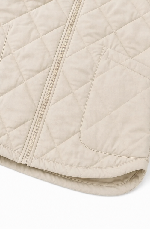 Knit-Panel Quilted Patchwork Puffer Jacket