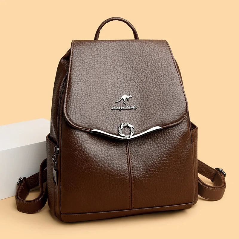 Leather Backpack with Metallic Accents
