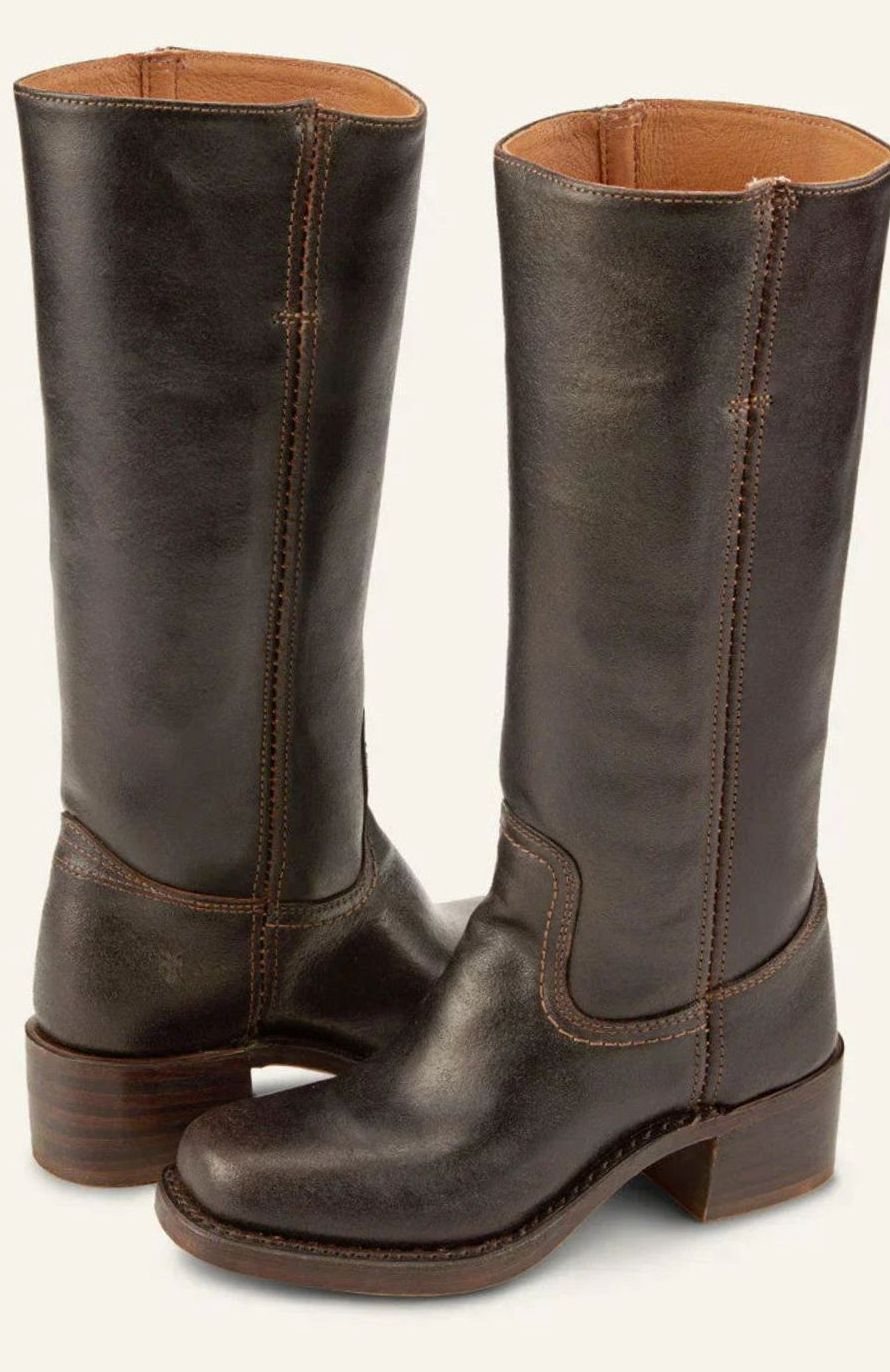 Leather Mid-Calf Western Boots