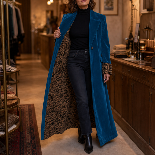 Leopard-Lined Velvet Maxi Coat