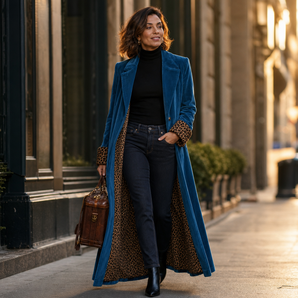 Leopard-Lined Velvet Maxi Coat