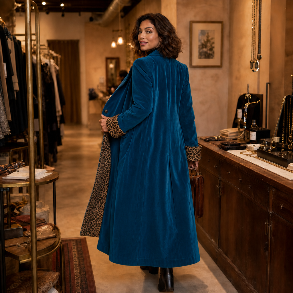 Leopard-Lined Velvet Maxi Coat