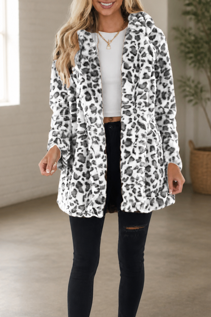 Leopard Print Faux Fur Longline Coat