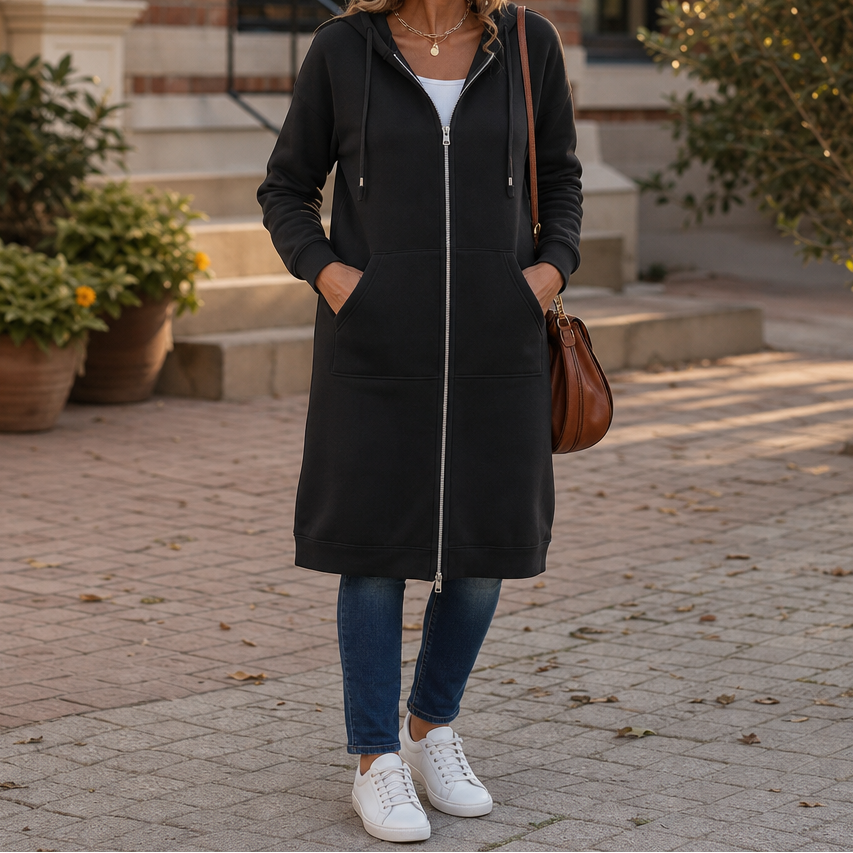 Long Zip-Up Hooded Jacket