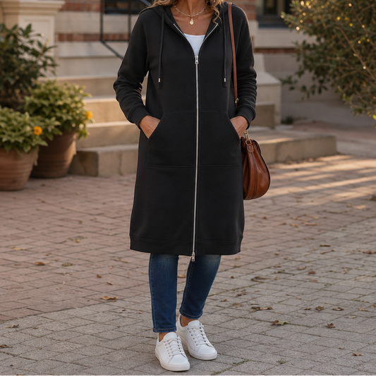 Long Zip-Up Hooded Jacket