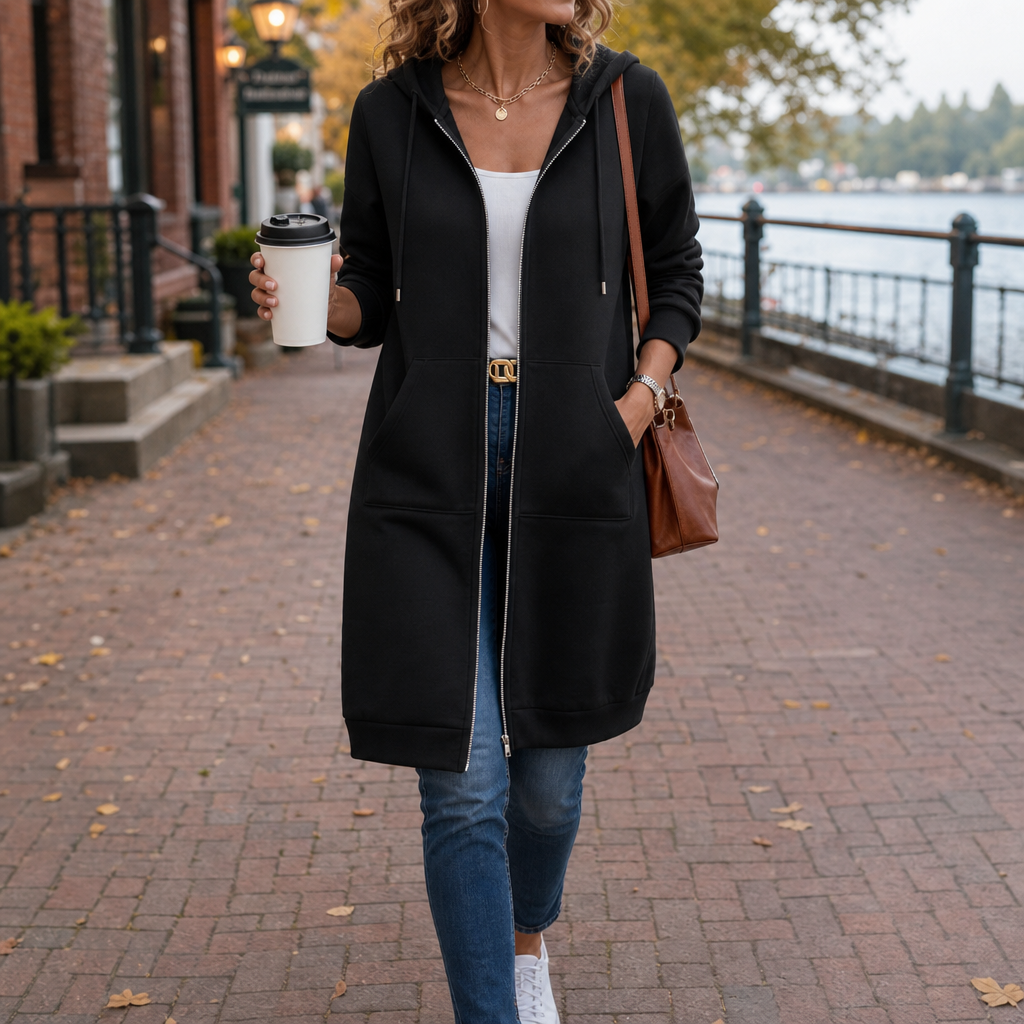 Long Zip-Up Hooded Jacket