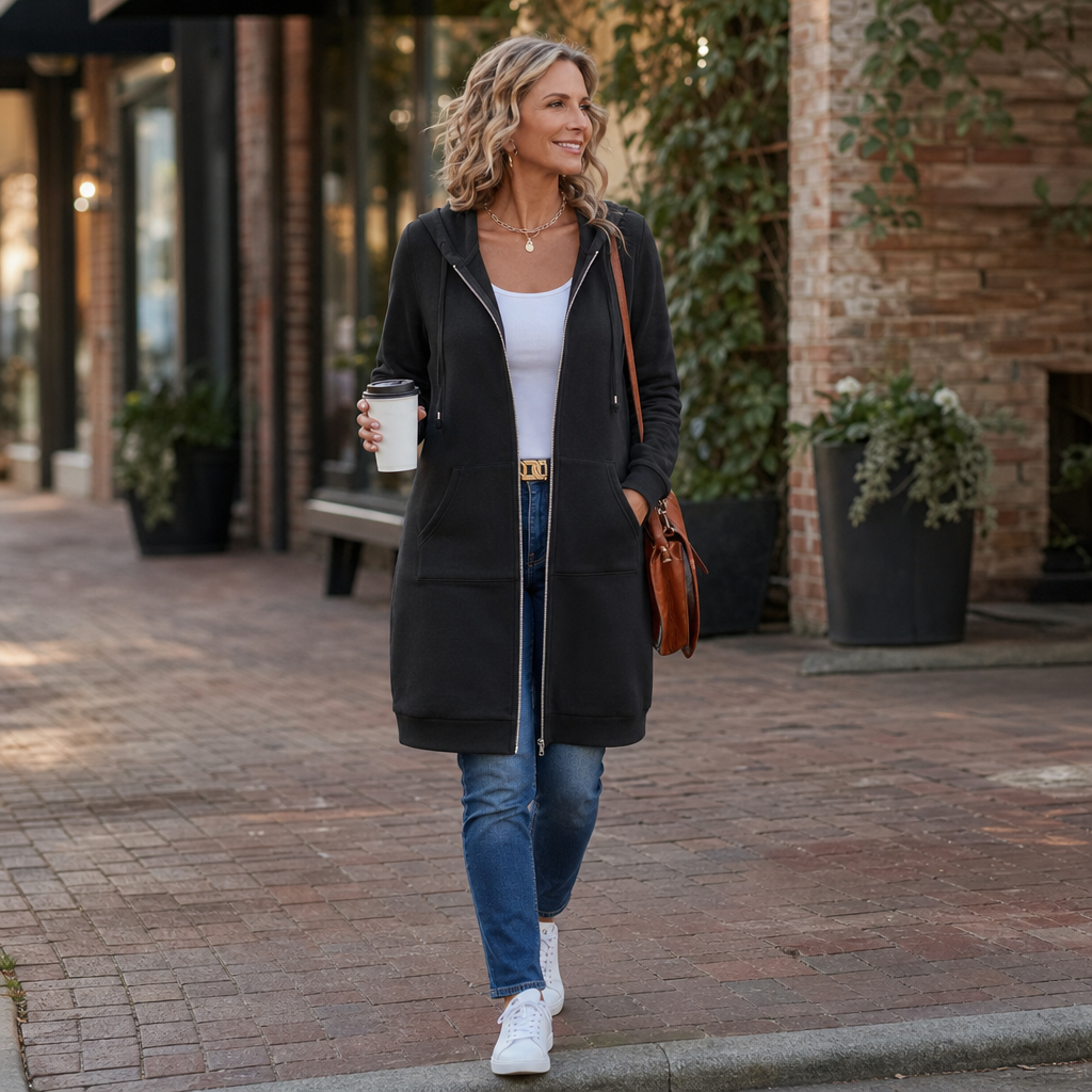 Long Zip-Up Hooded Jacket