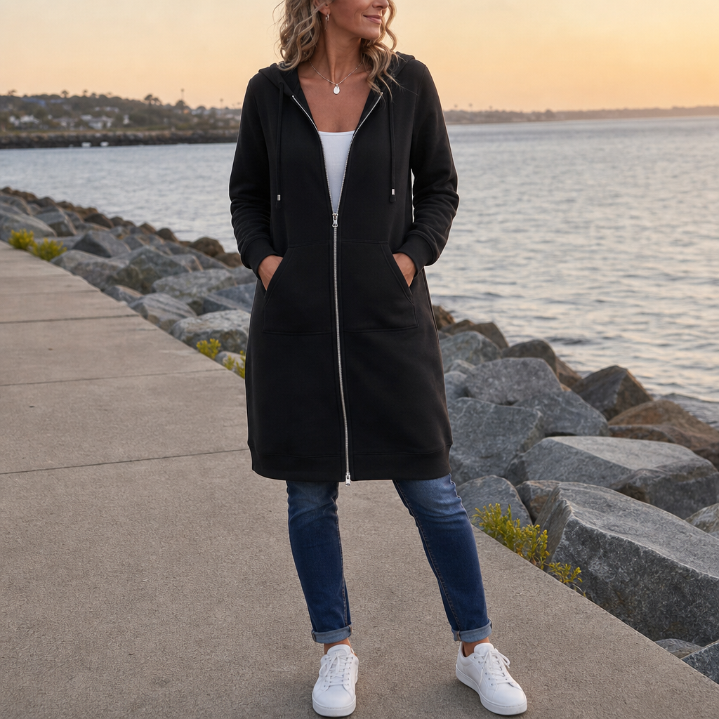 Long Zip-Up Hooded Jacket
