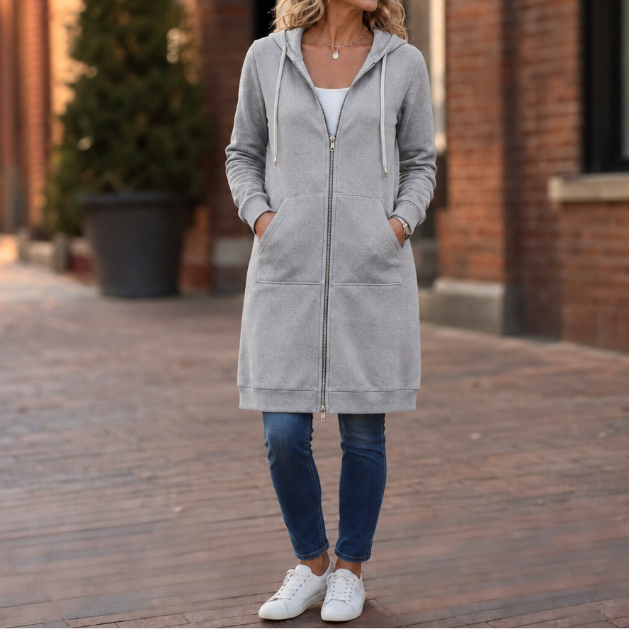 Long Zip-Up Hooded Jacket