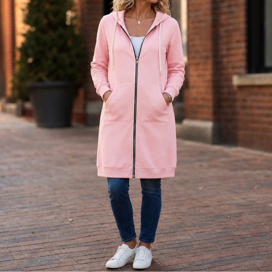 Long Zip-Up Hooded Jacket
