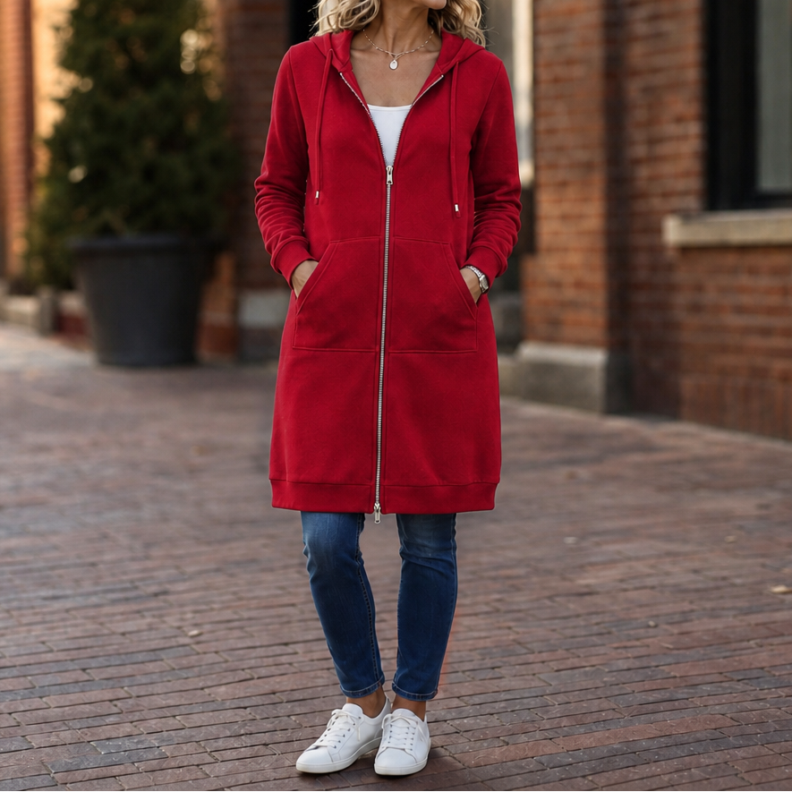 Long Zip-Up Hooded Jacket