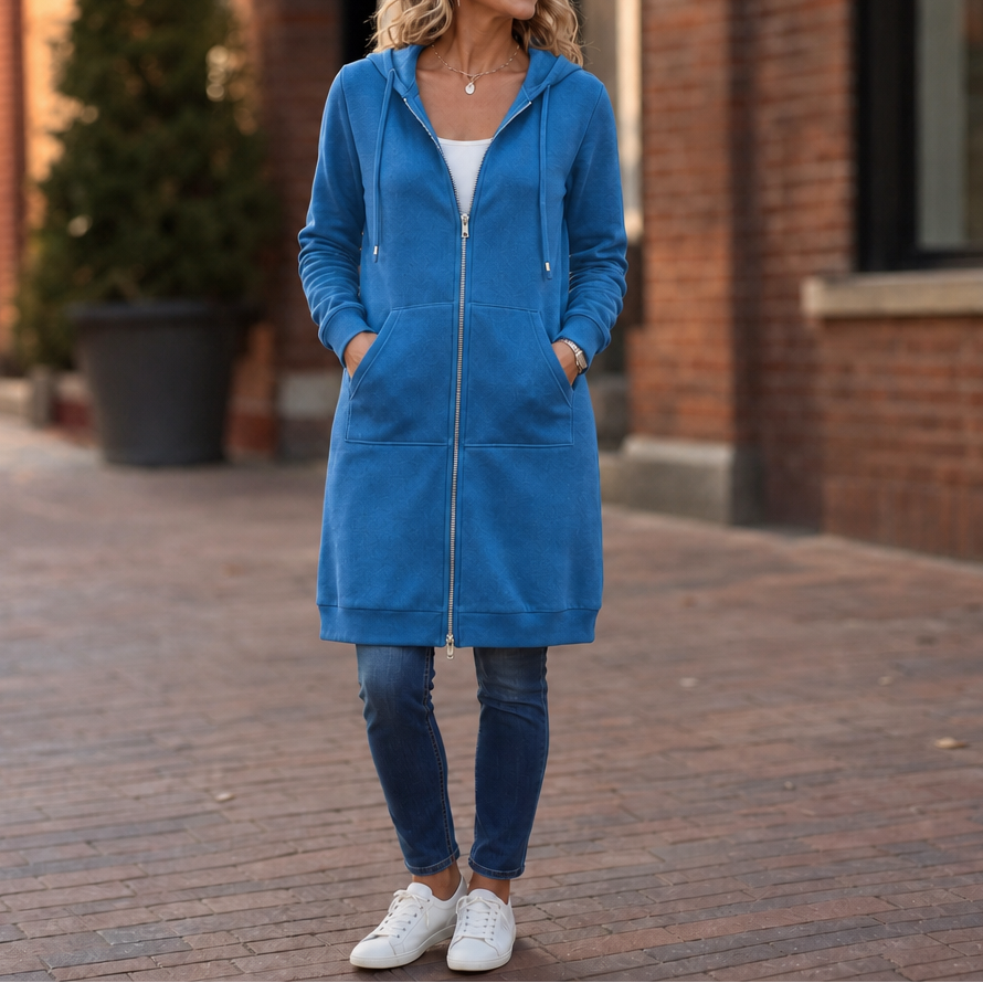 Long Zip-Up Hooded Jacket