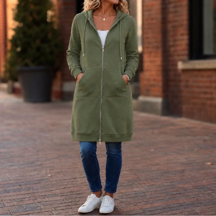 Long Zip-Up Hooded Jacket