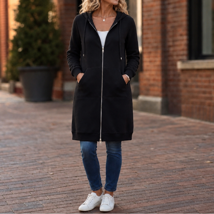Long Zip-Up Hooded Jacket