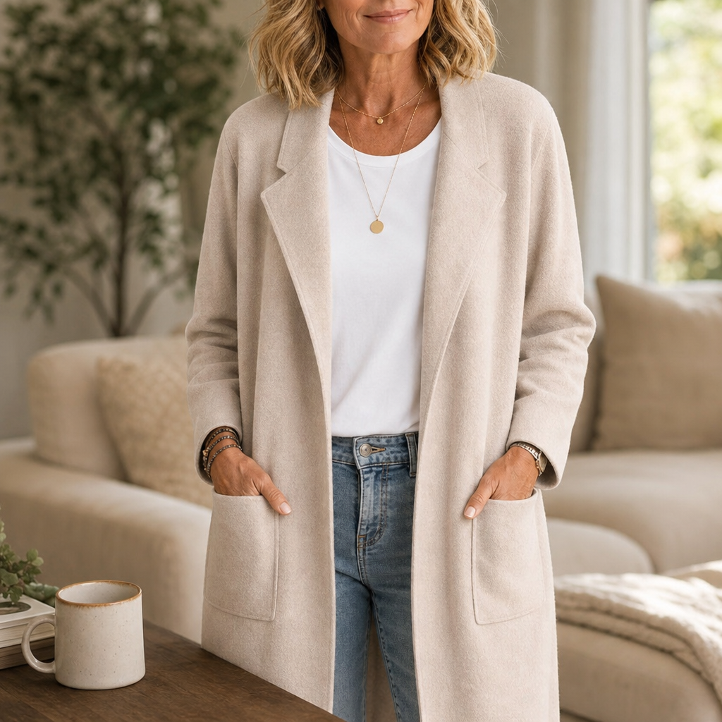 Longline Open-Front Wool-Blend Look Coat