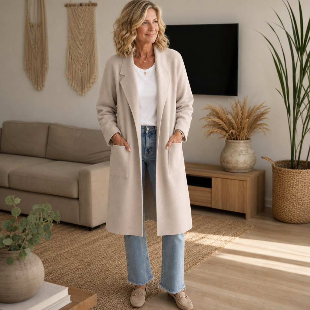 Longline Open-Front Wool-Blend Look Coat