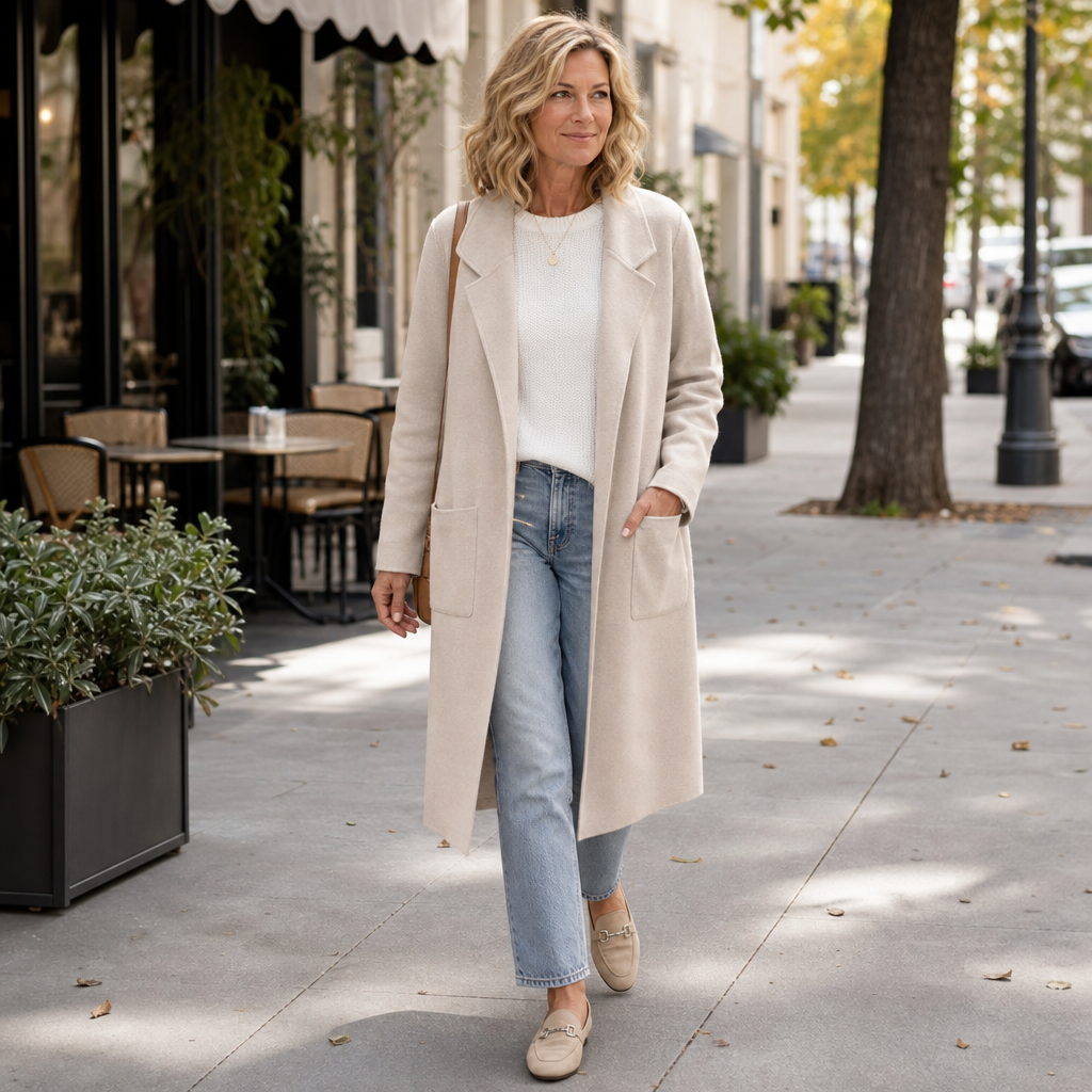 Longline Open-Front Wool-Blend Look Coat