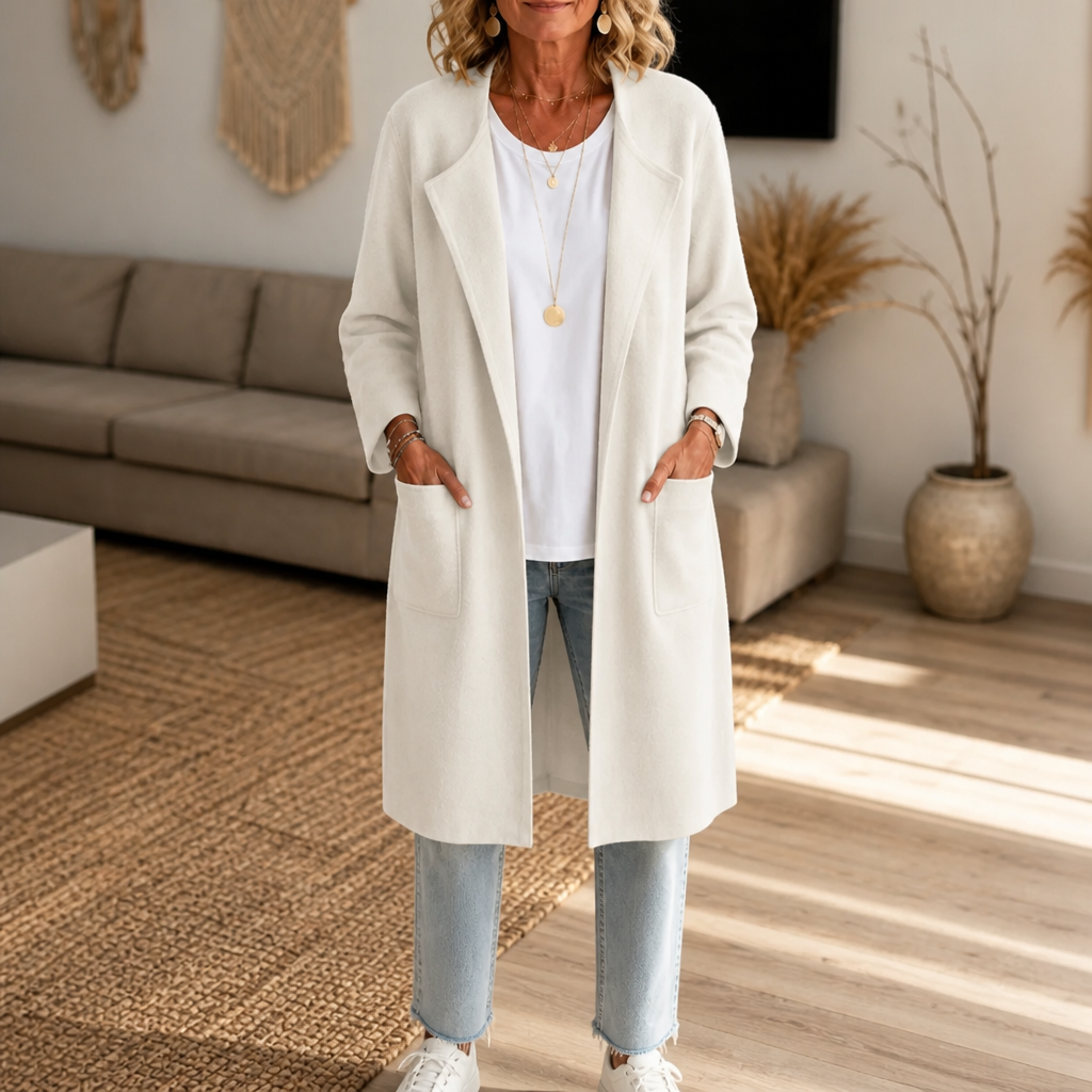 Longline Open-Front Wool-Blend Look Coat