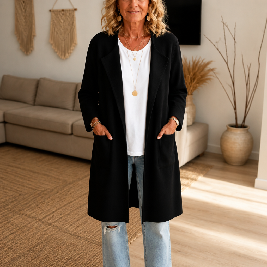 Longline Open-Front Wool-Blend Look Coat
