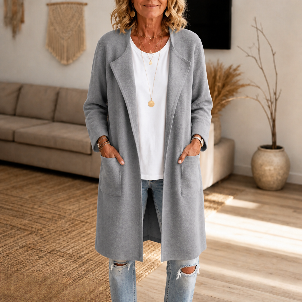 Longline Open-Front Wool-Blend Look Coat
