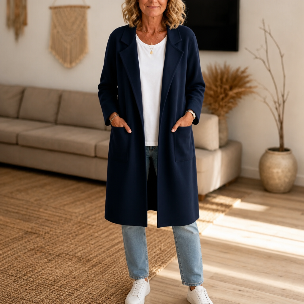 Longline Open-Front Wool-Blend Look Coat