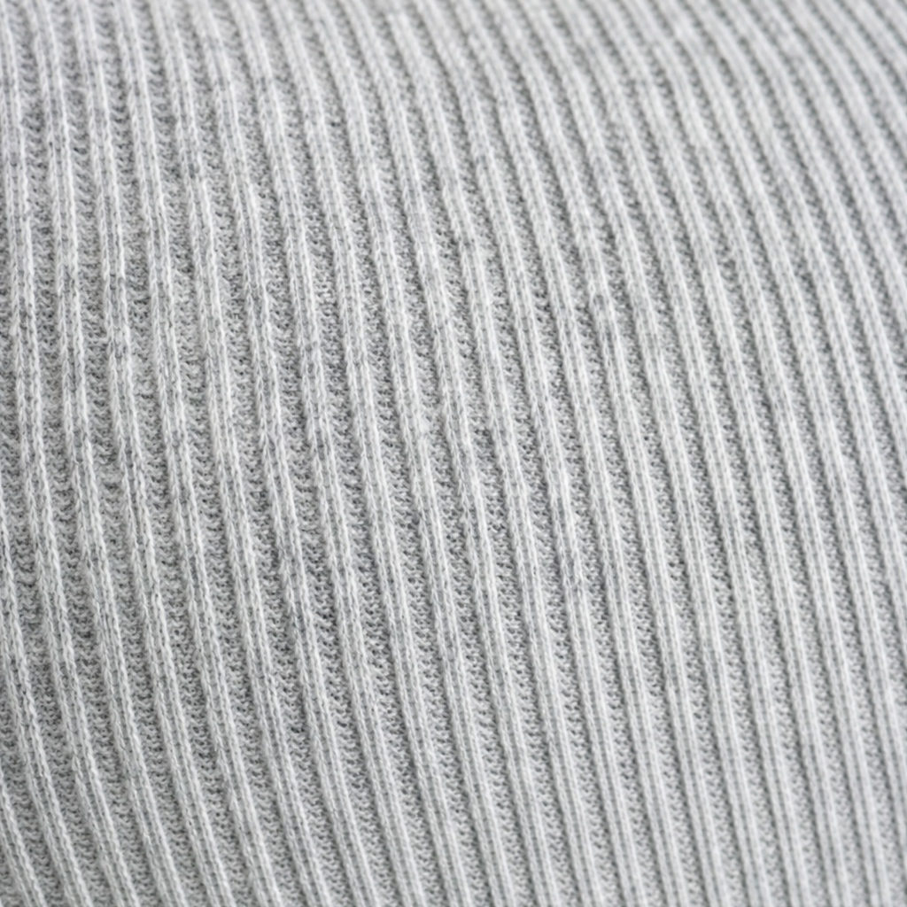 Light gray ribbed knit fabric texture close-up with vertical stretch lines