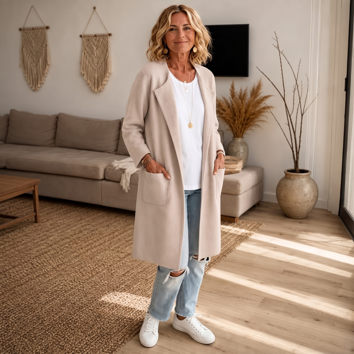 Open-Front Longline Wool-Look Coat