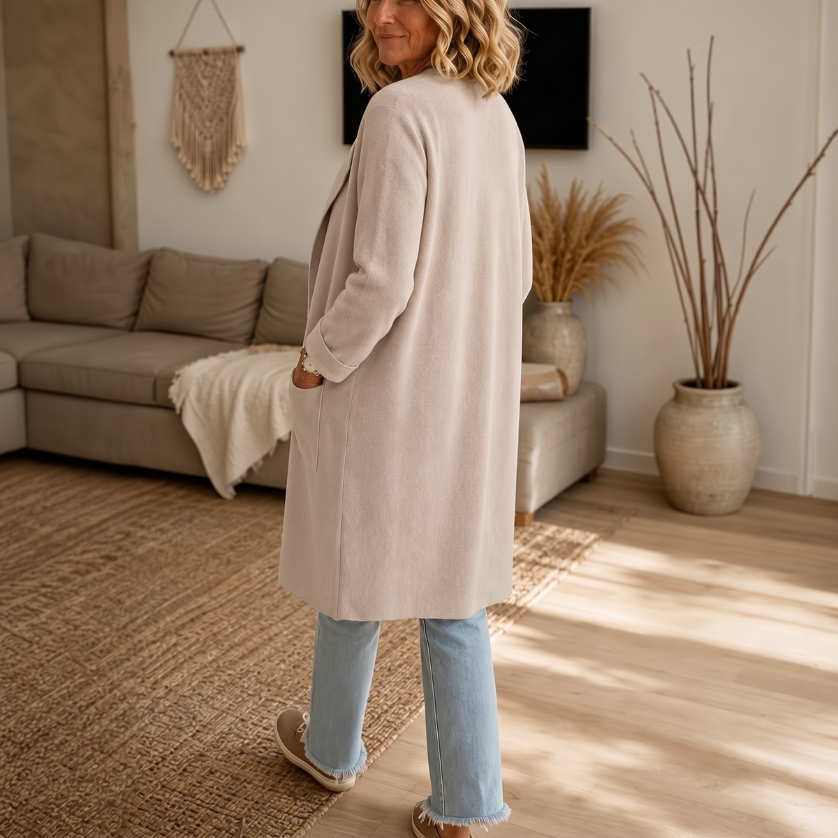 Open-Front Longline Wool-Look Coat