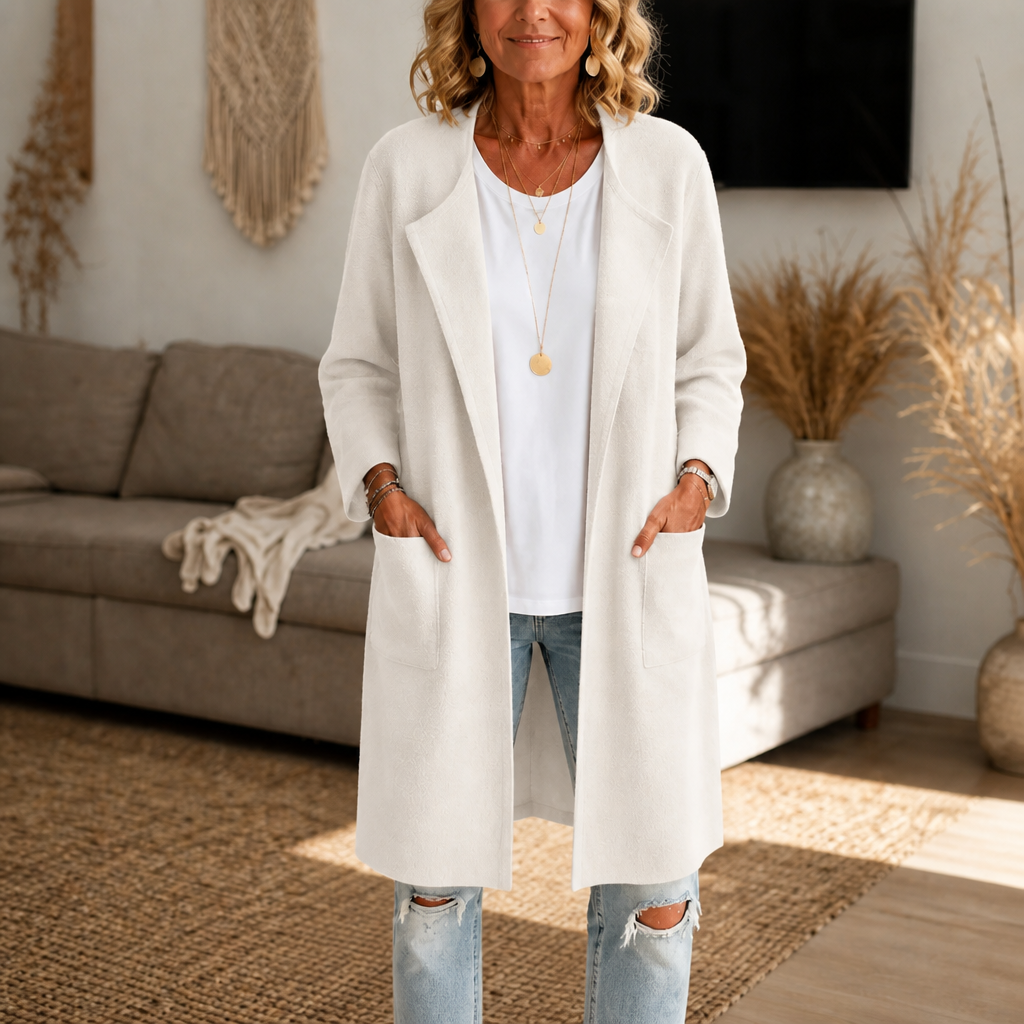 Open-Front Longline Wool-Look Coat