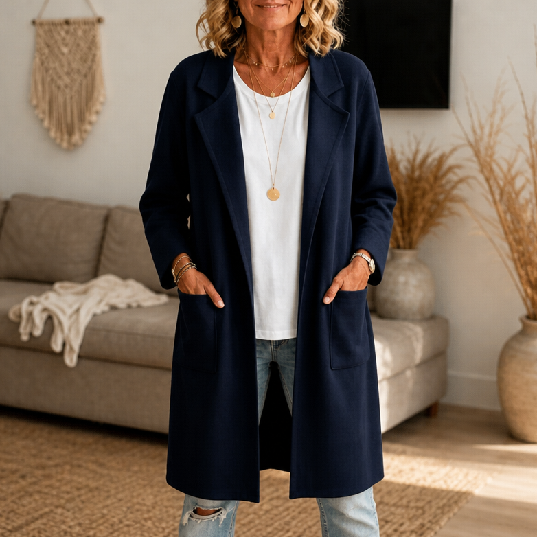 Open-Front Longline Wool-Look Coat