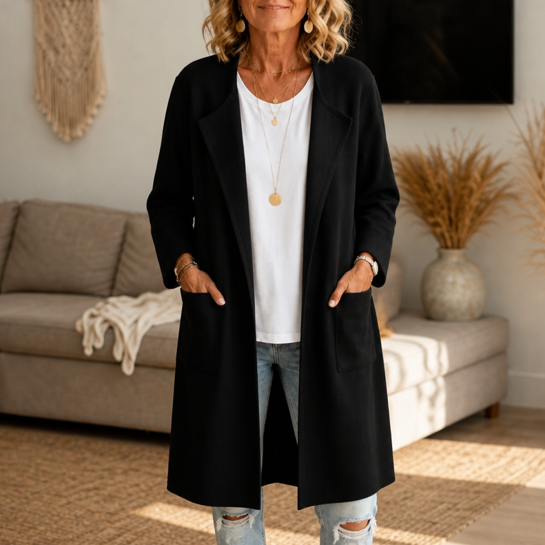 Open-Front Longline Wool-Look Coat
