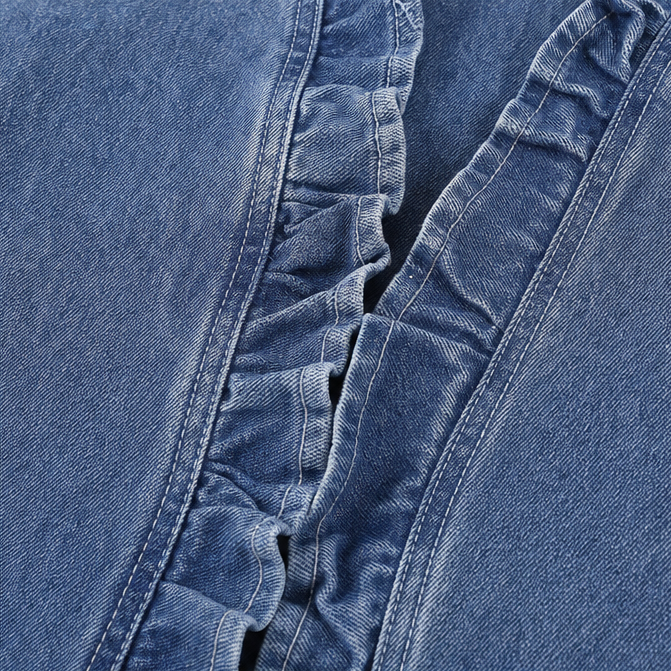Open Front Ruffle Trim Denim-look Jacket for Women