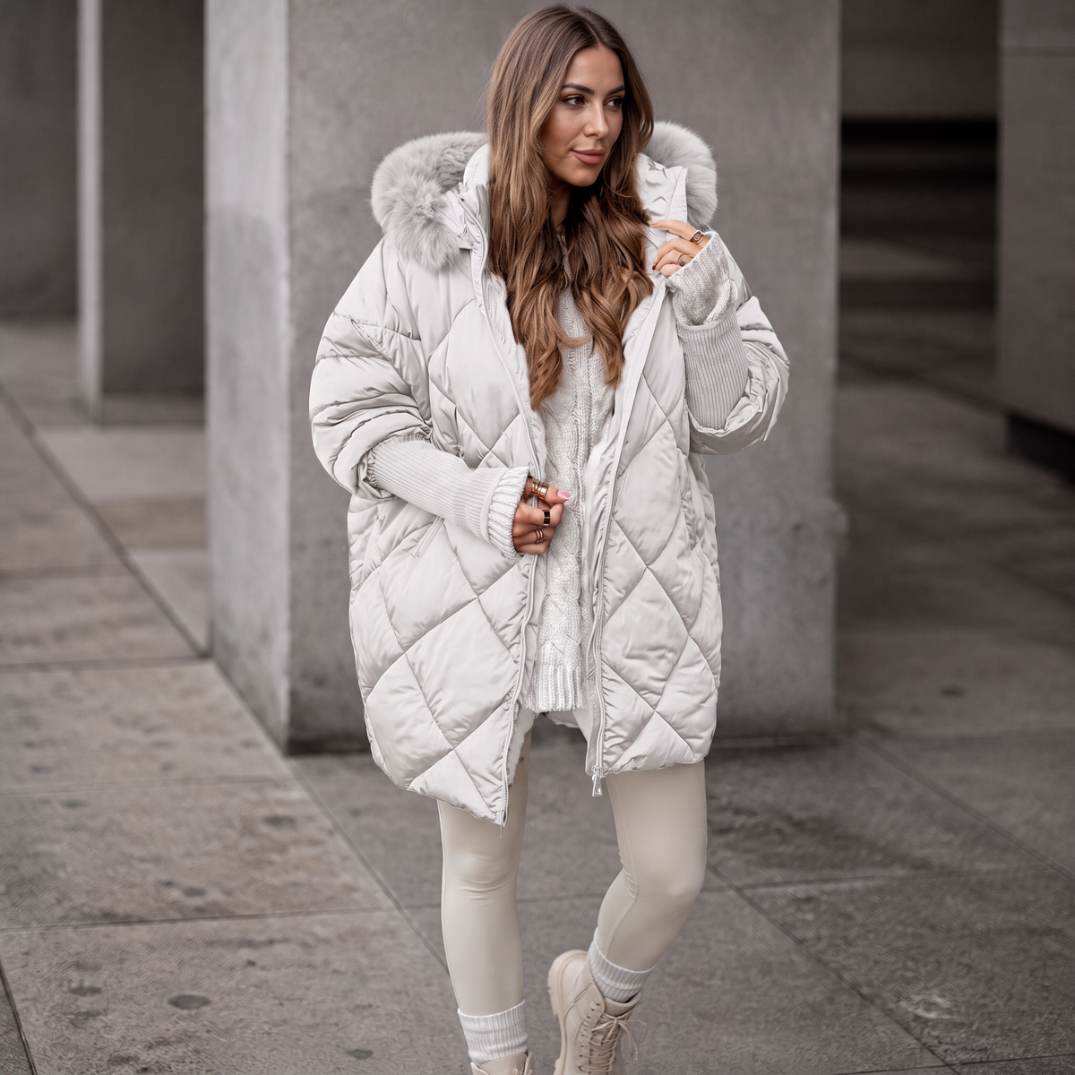Oversized Faux-Fur Hood Quilted Parka