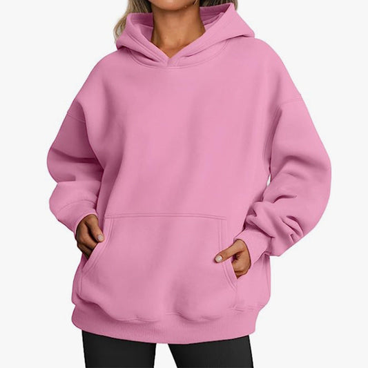 Oversized fleece hoodie in pink with hood and front kangaroo pocket