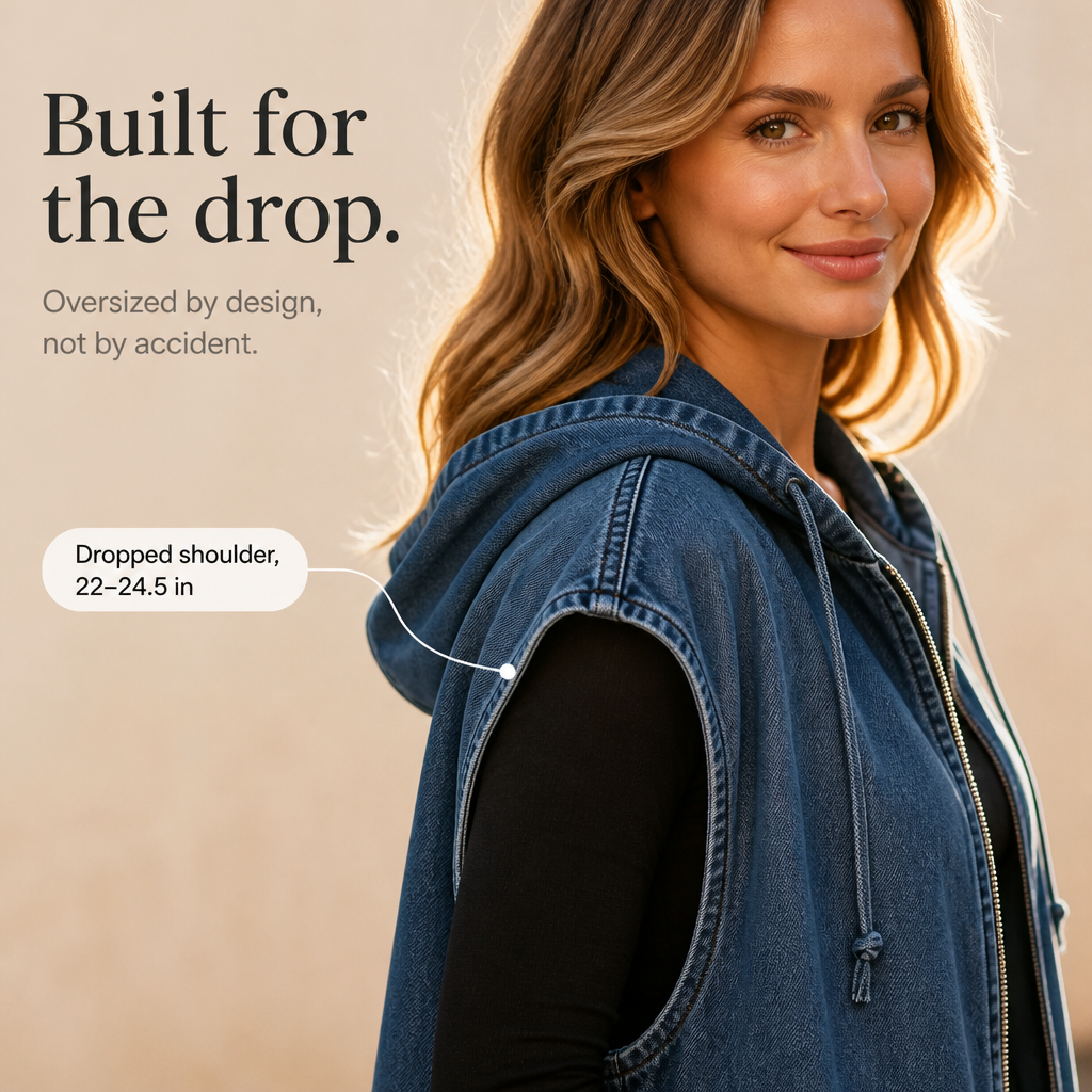 Oversized Hooded Denim-Look Vest