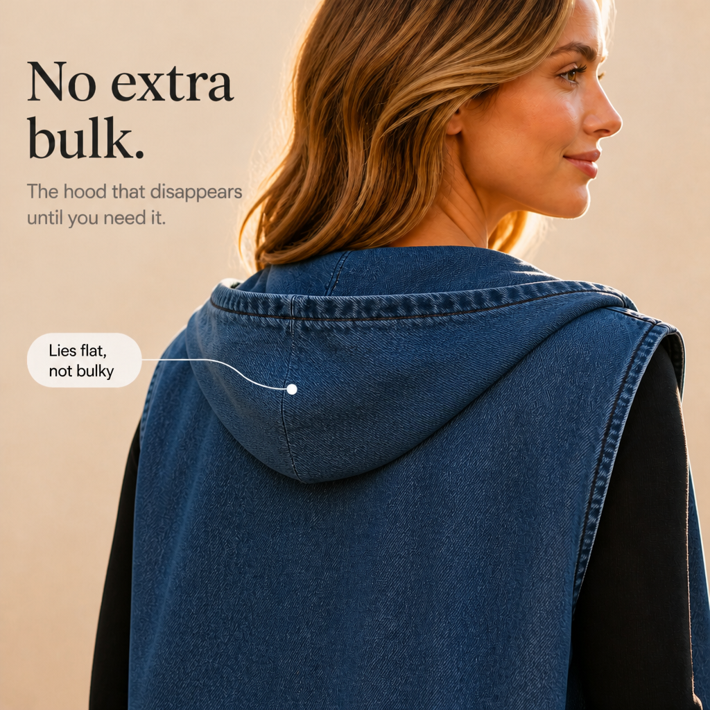 Oversized Hooded Denim-Look Vest