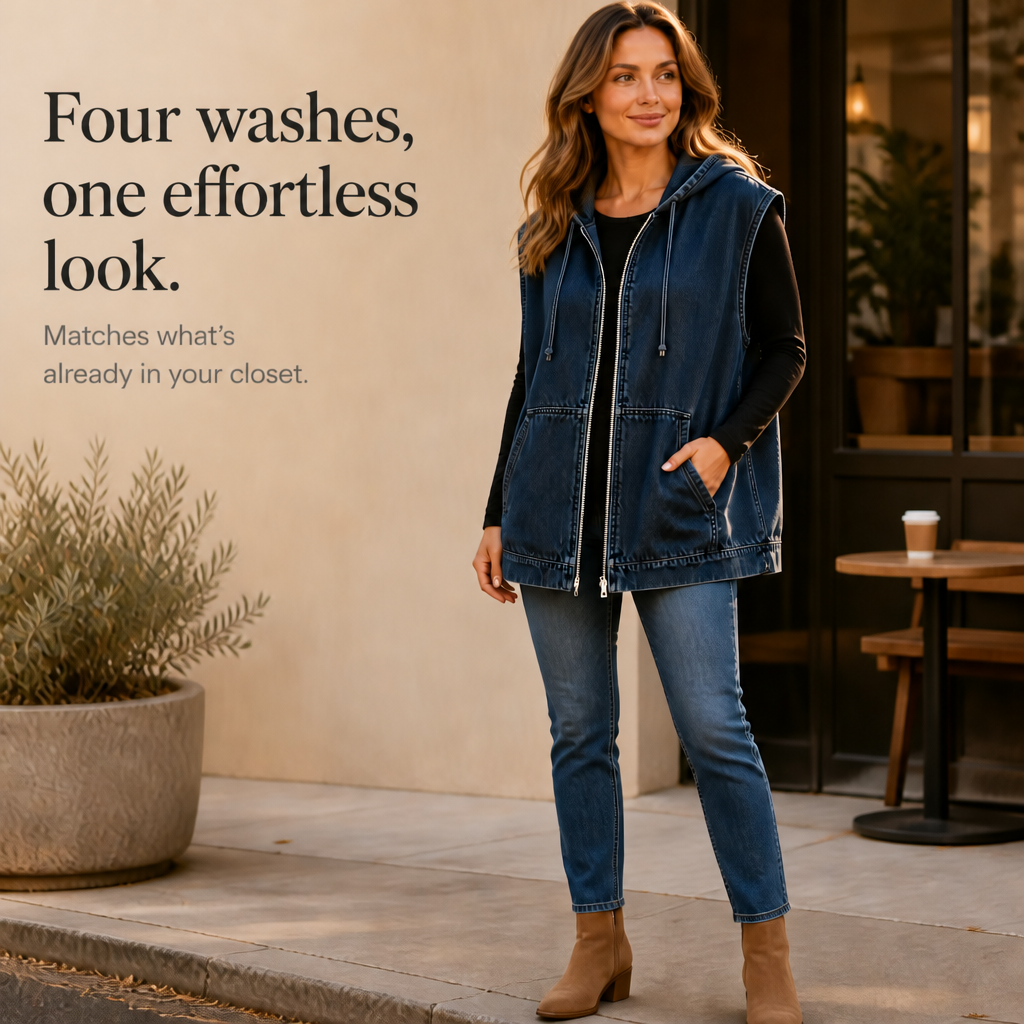 Oversized Hooded Denim-Look Vest