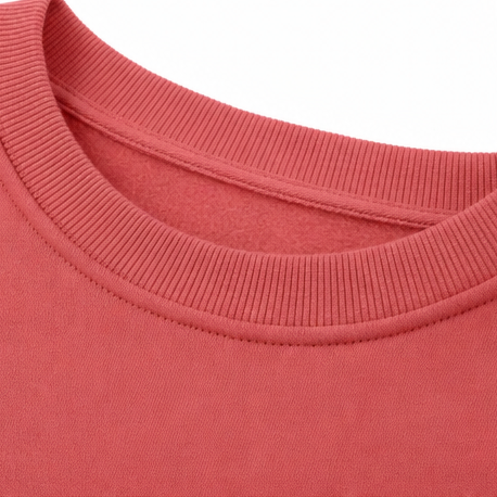 Red crewneck sweatshirt neckline with ribbed collar detail