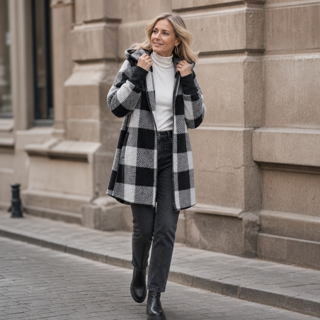 Oversized Plaid Hooded Fleece-Look Cardigan