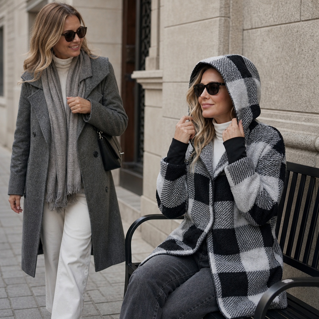 Oversized Plaid Hooded Fleece-Look Cardigan