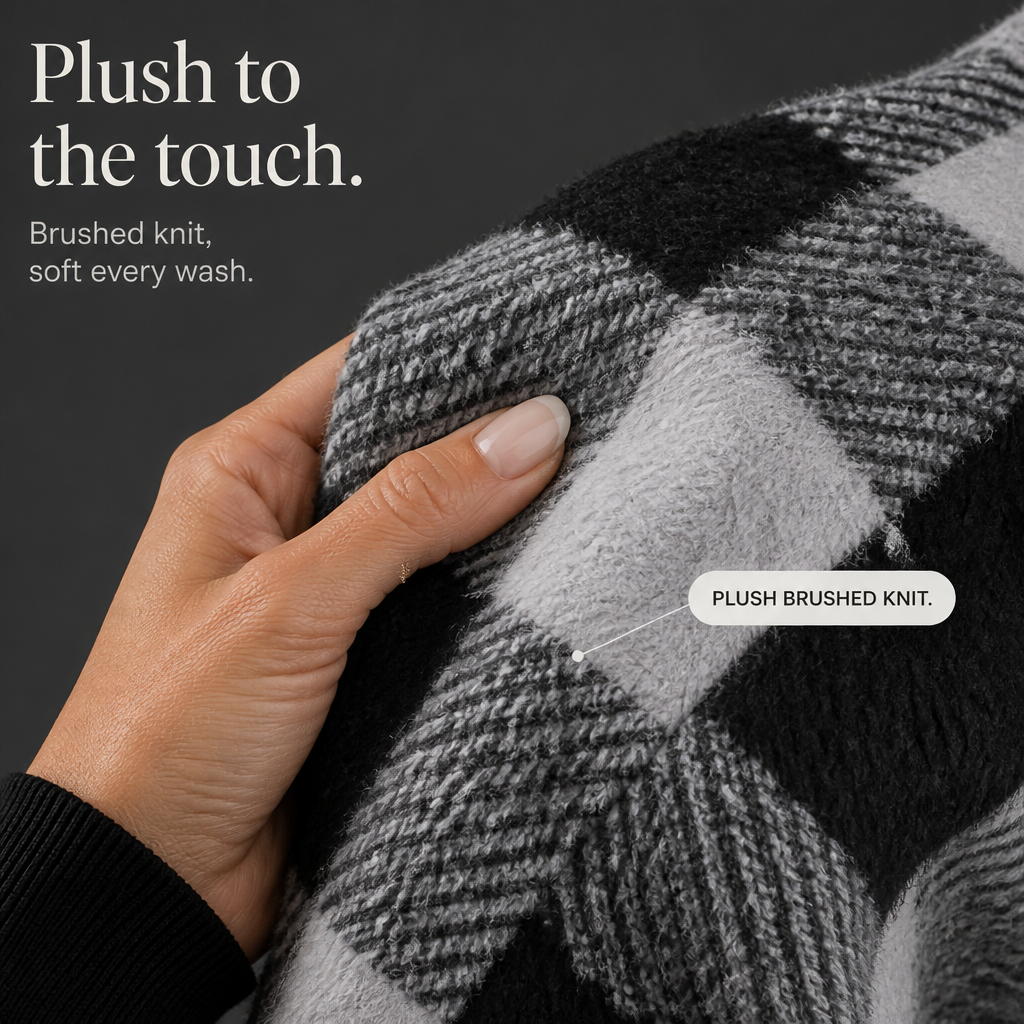Oversized Plaid Hooded Fleece-Look Cardigan