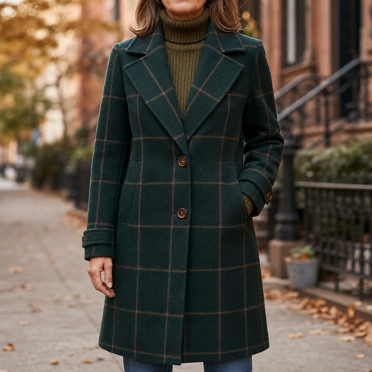 Plaid Two-Button Oversized Wool-Look Coat