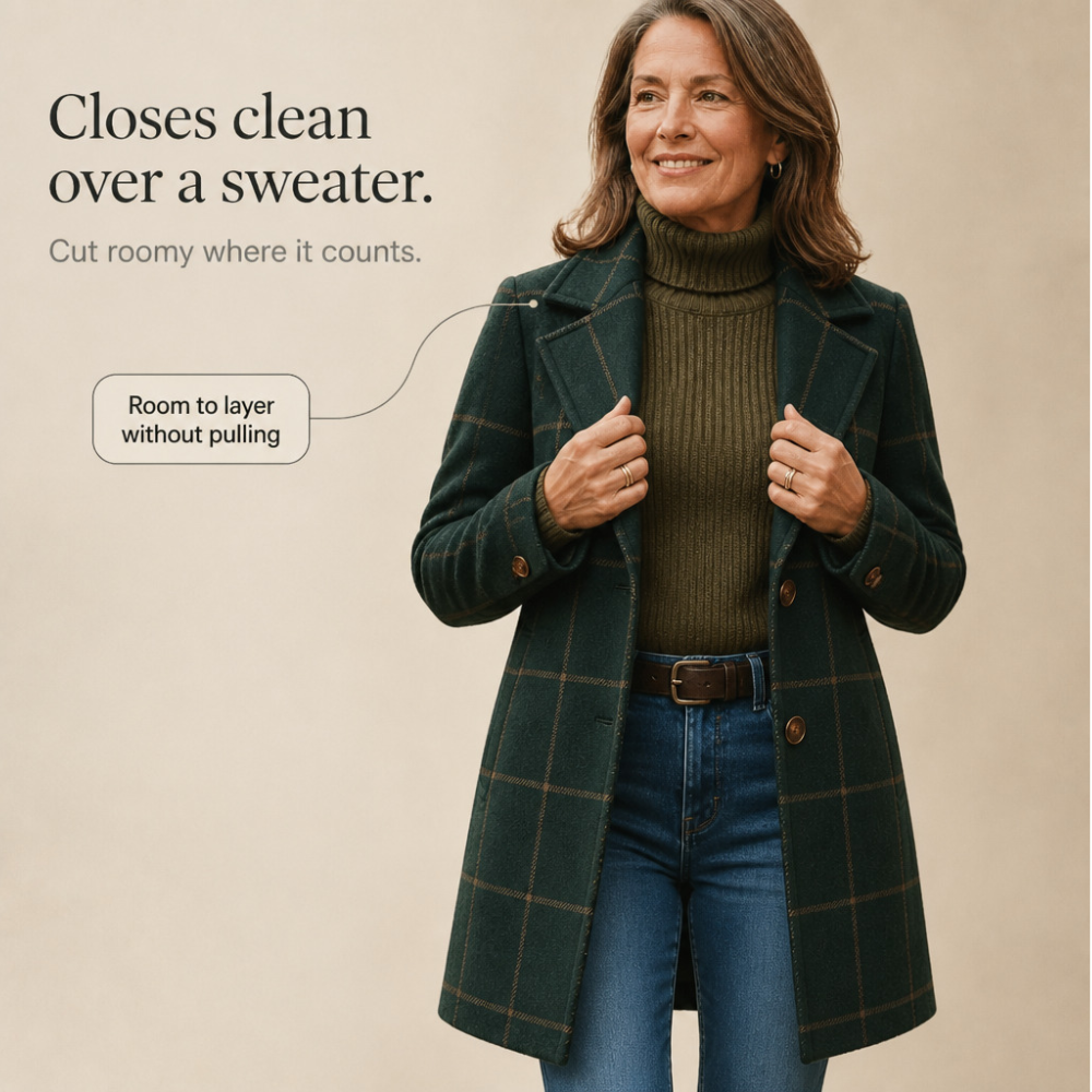Plaid Two-Button Oversized Wool-Look Coat