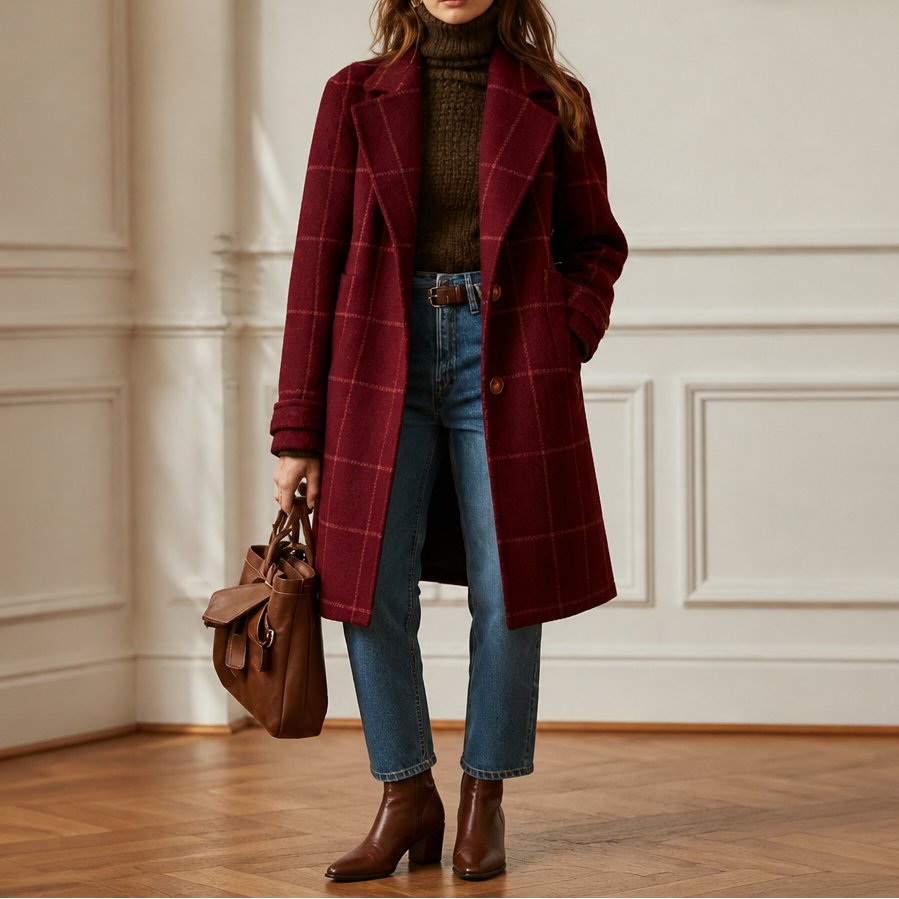 Plaid Two-Button Oversized Wool-Look Coat