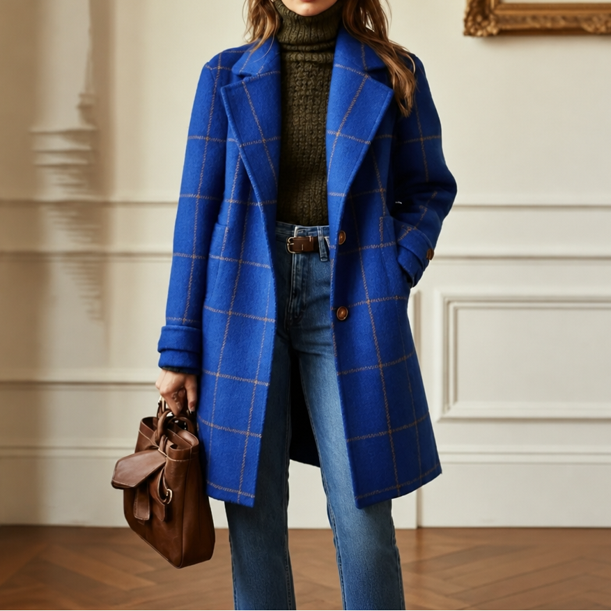 Plaid Two-Button Oversized Wool-Look Coat